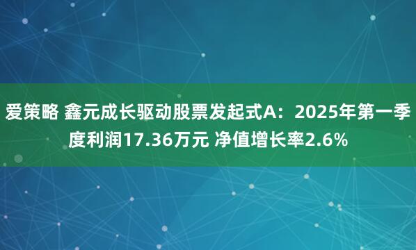 爱策略 鑫元成长驱动股票发起式A：2025年第一季度利润17.36万元 净值增长率2.6%
